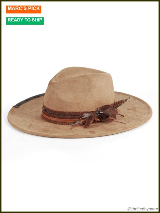 Handmade Wide Brim Fedora Hat Western Rancher Style Suede Fabric Unisex M-L